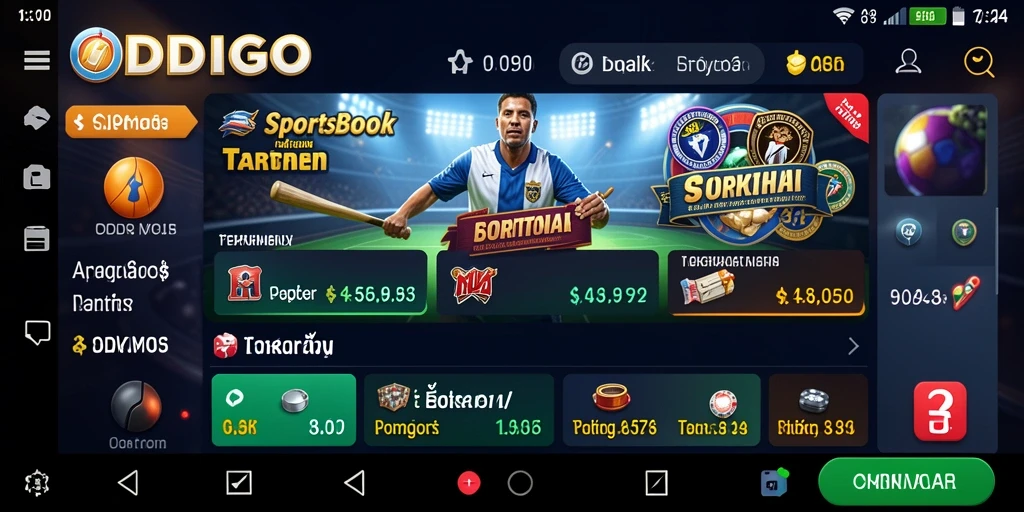 Tampilan screenshot utama ODDIGO yang menampilkan fitur taruhan olahraga.